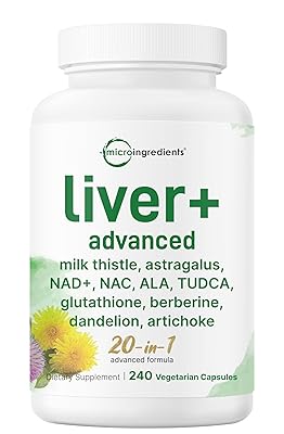 Liver Advanced+, 240 Veggie Capsules | 20-in-1 Complex with Milk Thistle, Dandelion, NAD, NAC, ALA, TUDCA, Glutathione, Artichoke, Turmeric, & Astragalus | Non-GMO, Gluten Free