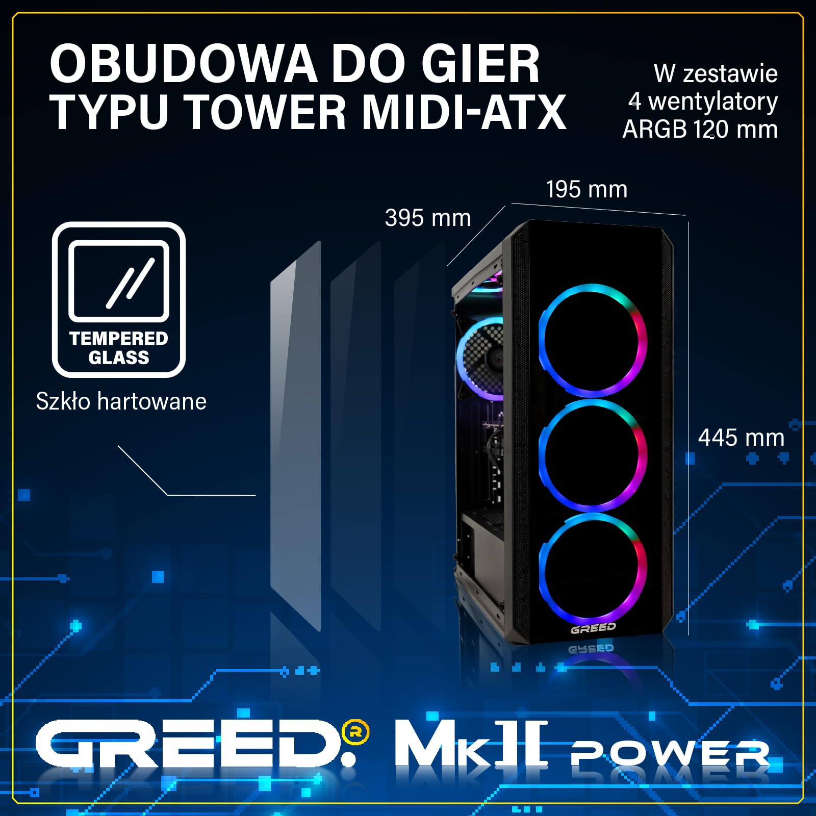 Greed® MK2 Power komputer gamingowy High End - AMD Ryzen 7 5700X + AMD Radeon RX 9070 16 GB - szybki komputer RGB + kalkulator ray tracing 4K o częstotliwości 4,6 GHz – 16 GB DDR4 RAM – 1 TB SSD