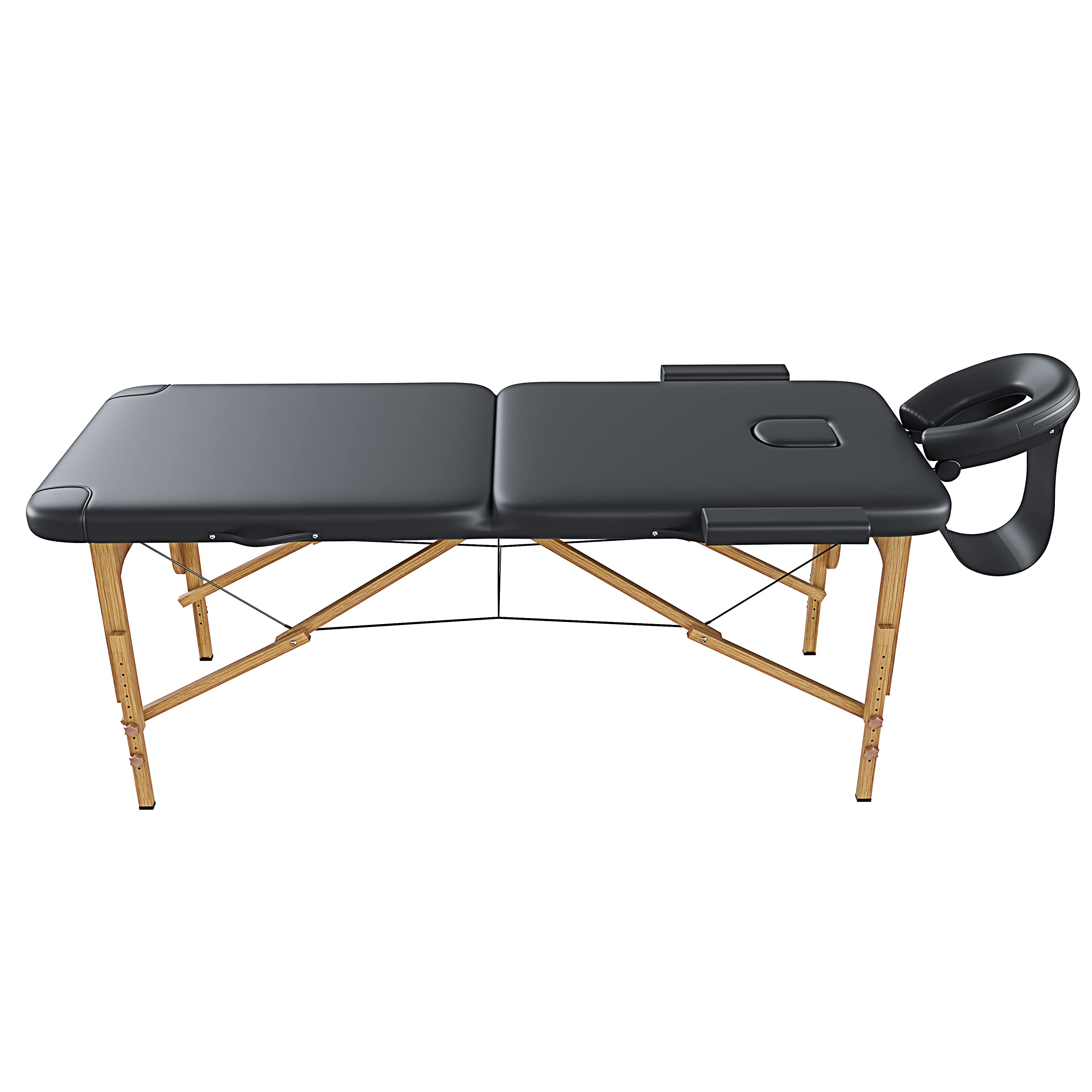 Lettino Pieghevole Massaggio 2 Zone Pannello Reiki In Legno Angoli Rinforzati Arrotondati Richiudibile Per Fisioterapia Altezza Regolabile Braccioli Poggiatesta Borsa Trasporto 185 x 70 Cm (Black)