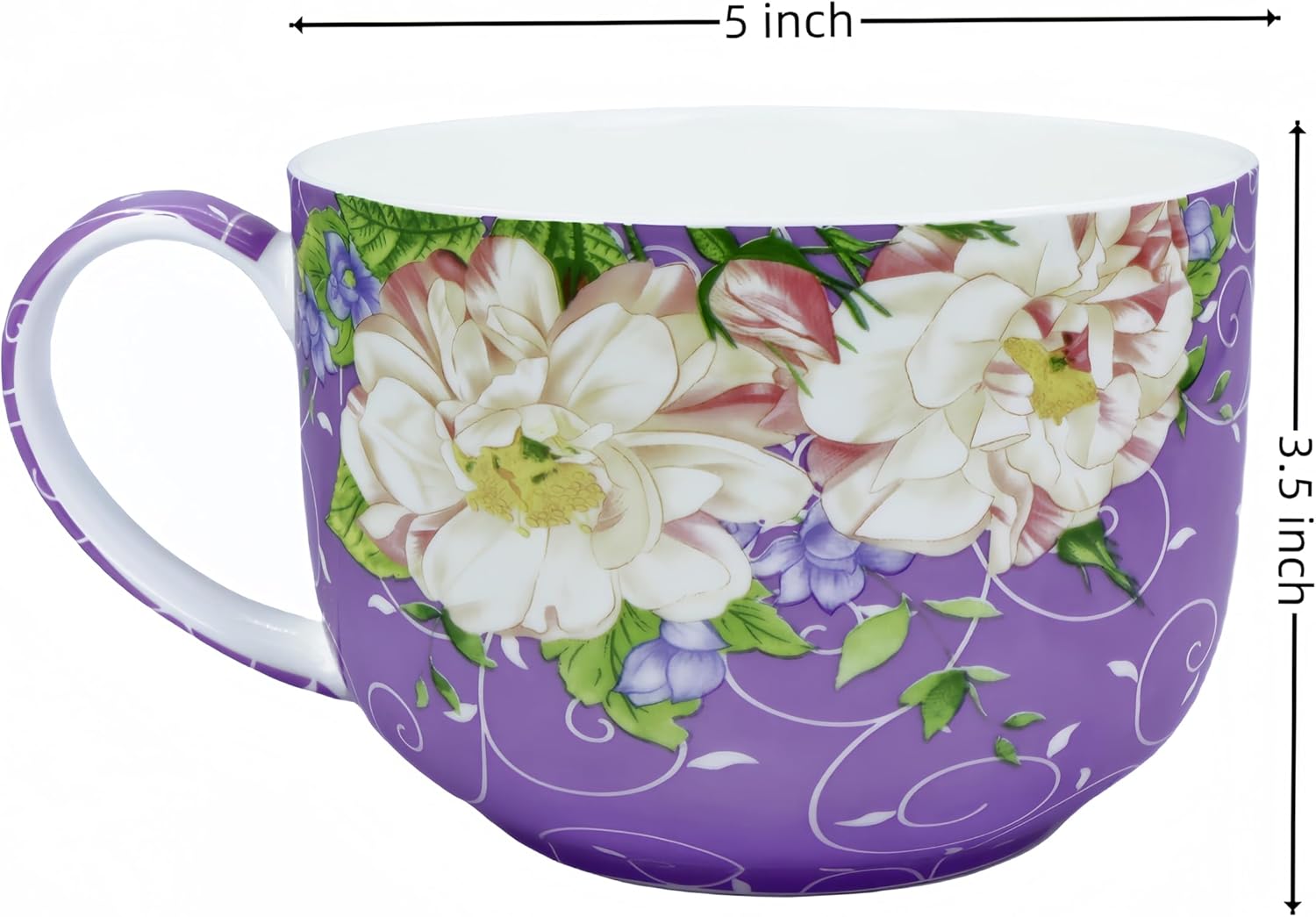25oz Large Coffee Cups Soup Mugs with Handles Traditional Large Coffee Cup Large Bone China Coffee Mugs Cups for Coffee Cereal Latte Soups (Romantic Purple) - Image 2