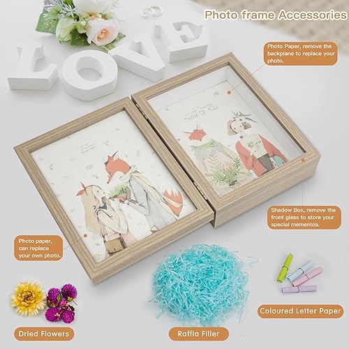 Miniatura 5 de ZEEYUAN Marco de fotos de 4 x 6 pulgadas, doble marco con bisagras y vitrina de sombra, marco de fotos plegable de 4 x 6 pulgadas, rústico con