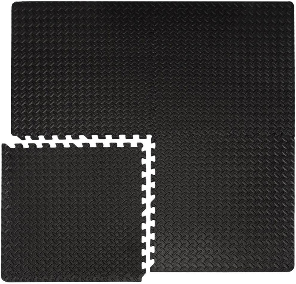EYEPOWER Protective Flooring Puzzle Fitness Mat Exercise Mats 4 pcs each 63x63cm + 8 frames in EVA foam overall dimension 1.59qm infinitely expandable Black