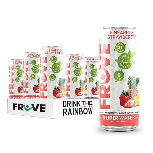FrUve Super Water | Sabor a piña y fresa | 12 latas de 16 onzas | Bebida saludable | Cero azúcar | Bebida baja en calorías | Potentes antioxidantes
