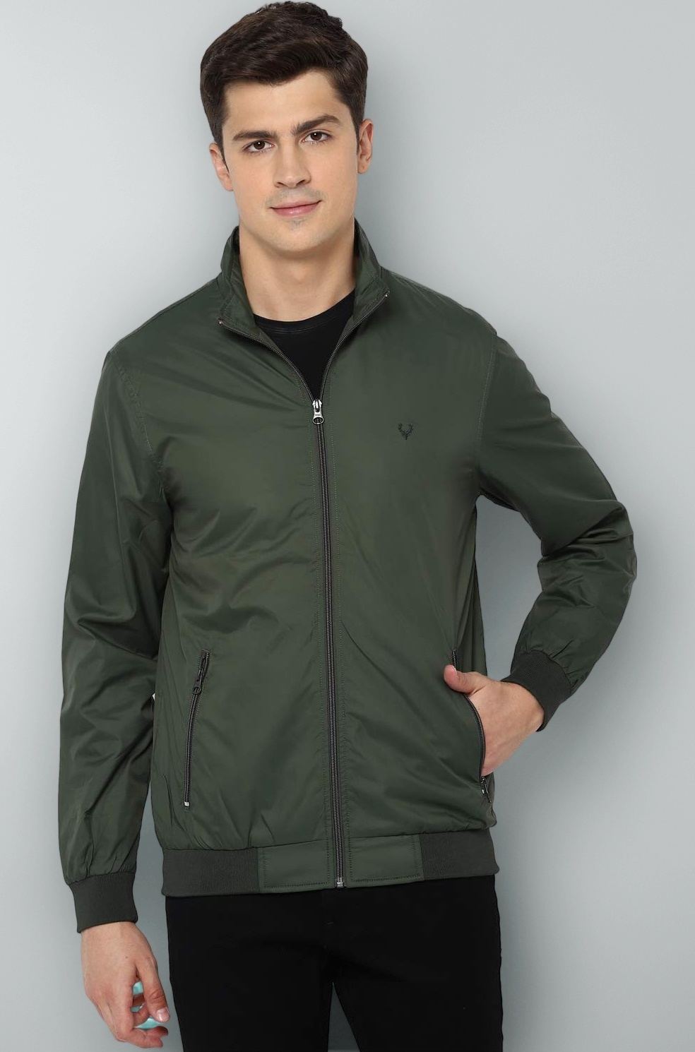 Men's Polyester Casual Jacket | Regular Fit High Neck | Standard Length