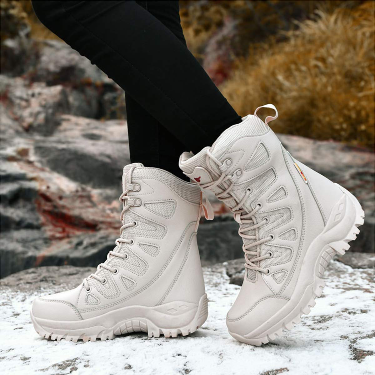 Generico Stivali da Trekking Stringati Tattici Impermeabili Caldi Unisex Scarponi Militari Stivali da Deserto Scarpe Escursionismo a Metà Polpaccio da Esterno