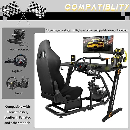 Miniatura 7 de Marada Simulator Racing Wheel Stand (Cockpit 56) Adjustable Fit for Logitech G25 G27 G29 G920 Thrustmaster T80 T150 Fanatec with Black Racing Seat