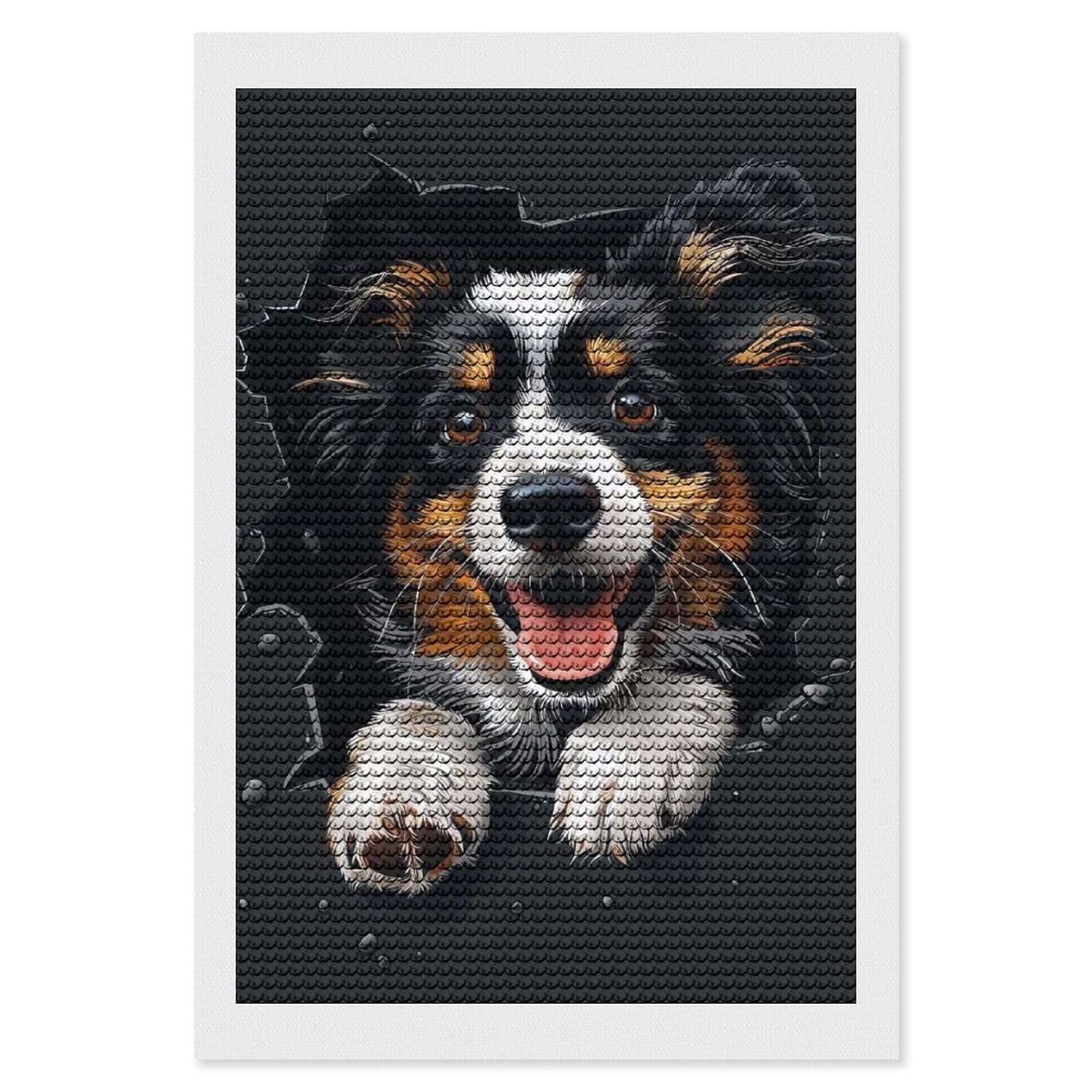 Junmoney Shetland Sheepdog Diamond Art Kit 8"x12", for Beginners, Vintage Style Decor, Good for Quiet Evenings, Festive Craft Gift