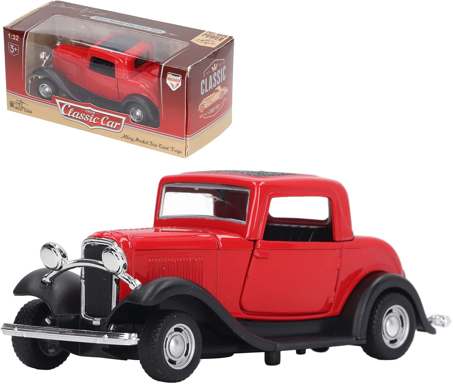 Vintage Retro Classic Alloy Antique Pullback Car Model for Collection, Exhibition, Education, 1:32 Model for (Red)