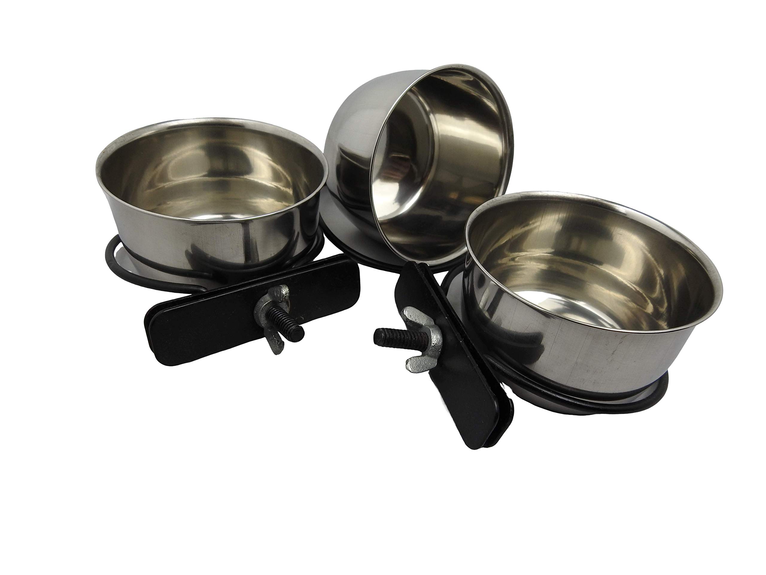 Clamp Style Stainless Steel 5 oz Hanging pet Bowl/Cup/Dish for Food and Water (3 Pack)