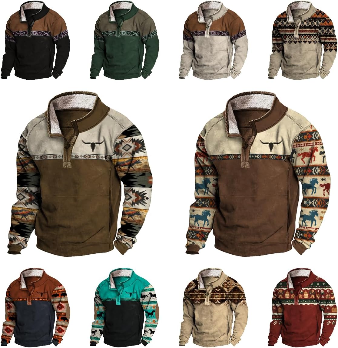 Mens Hoodies Bull Graphic Western Aztec Sweatshirt Pullover Cowboy Fleece Country Vintage American Native Shirts - Image 5
