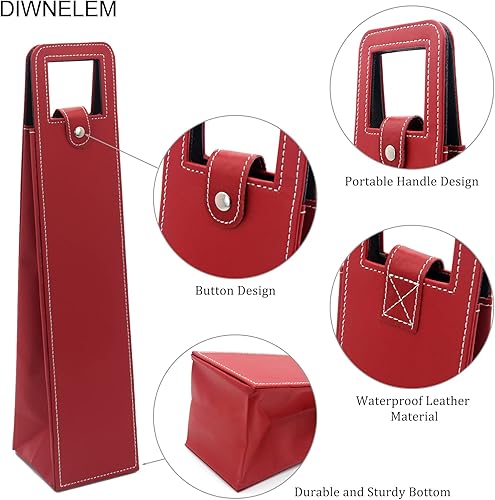 Miniatura 3 de DIWNELEM Paquete de 2 bolsas de cuero para vino, bolsas de regalo de vino de cuero, bolsa de vino, bolsa de botella de cerveza de champán, bolsas de