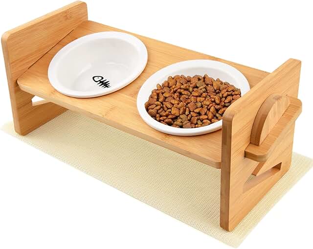 Katzennapf,Fressnapf Katze Erhöht Futternapf Keramik für Katzen und Kleine Hunde, Hundenapf Katzen Napfset Katzennäpfe Katze Napf Set (inkl Gestell) product image