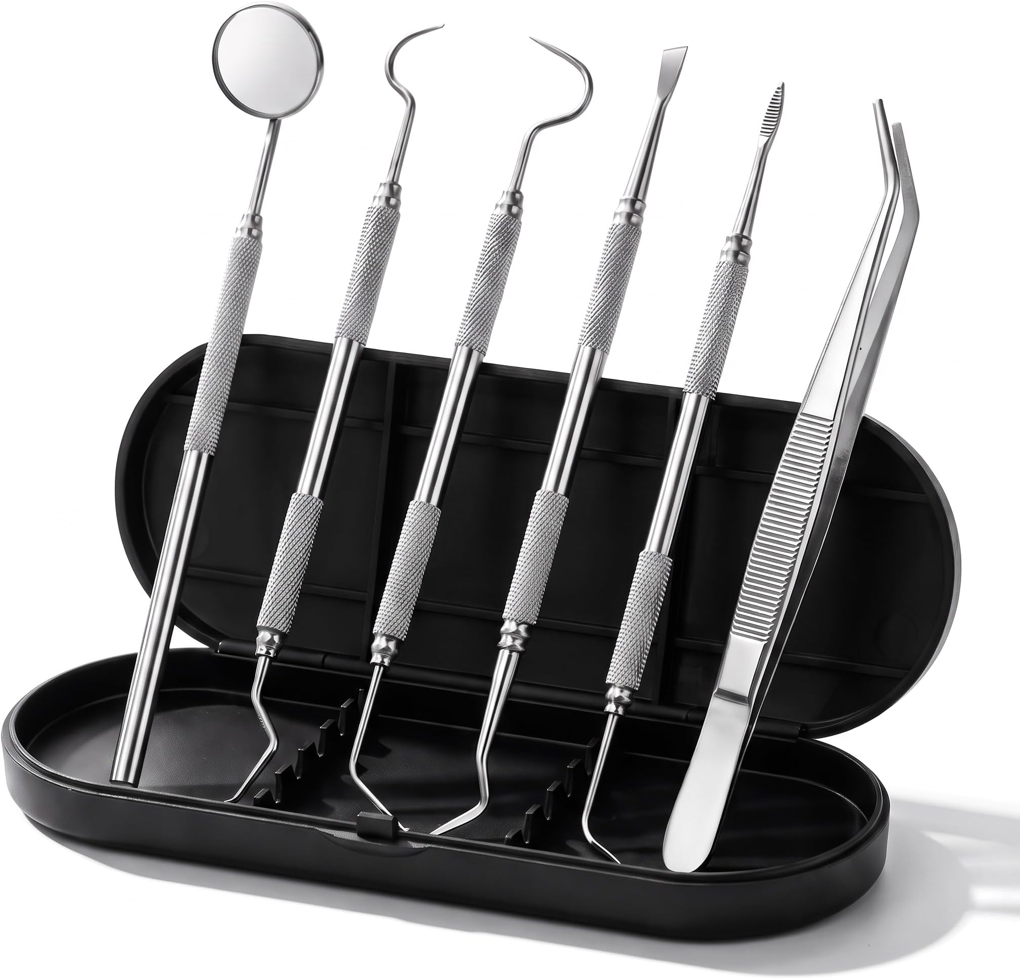 Dental Tools Plaque Remover Teeth Cleaning Tools Kit 6 Pcs Dental Care Kit Stainless Steel Dental Pick Tartar Remover Tool for Home/Travel/Pet Care-Storage Case Included