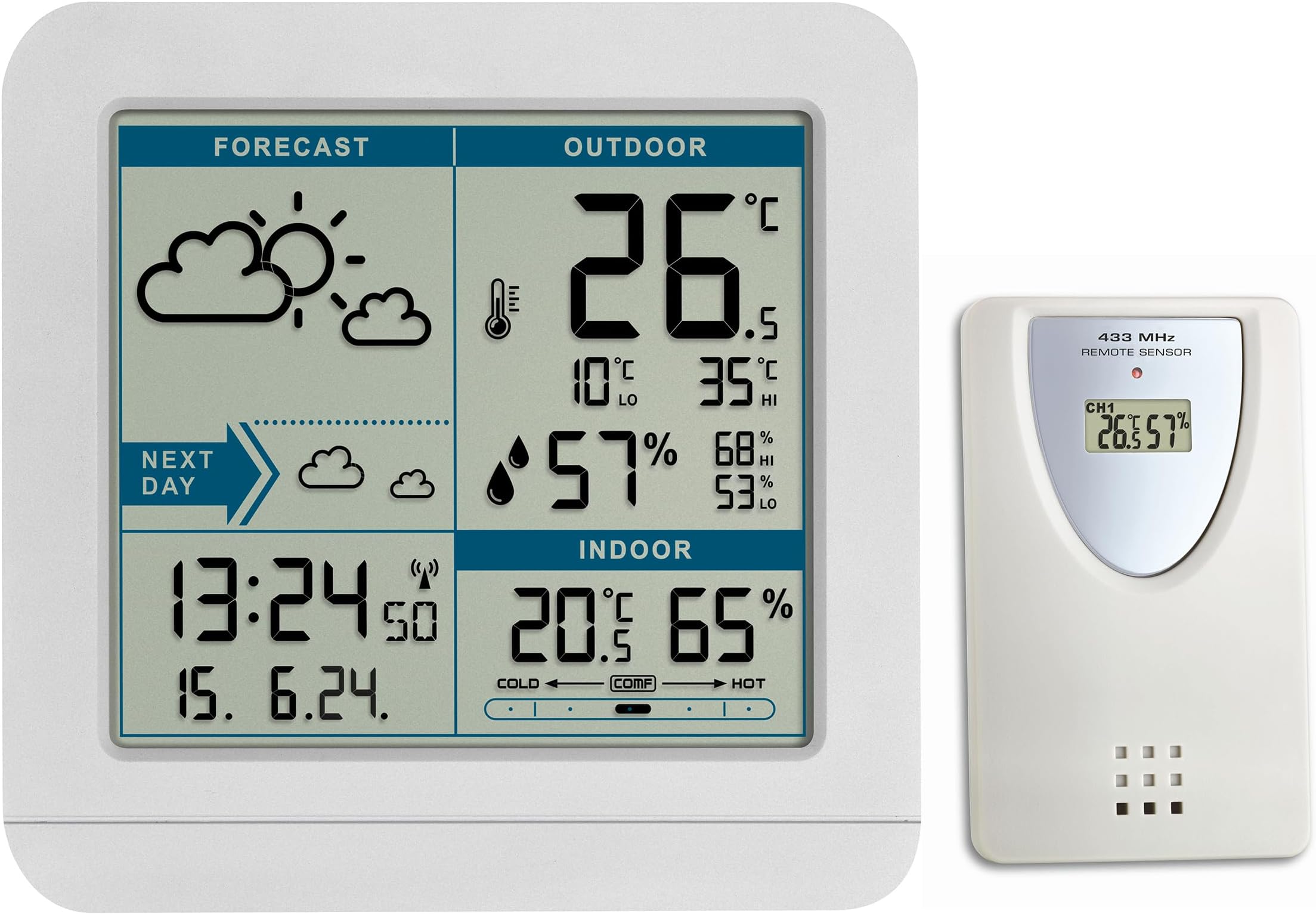 TFA Dostmann Wireless Station Sky, 35.1152.02, Sensor for Indoor and Outdoor, incl Weather Forecast, White, ((L) 123 x (B) 52 x (H) 117 mm