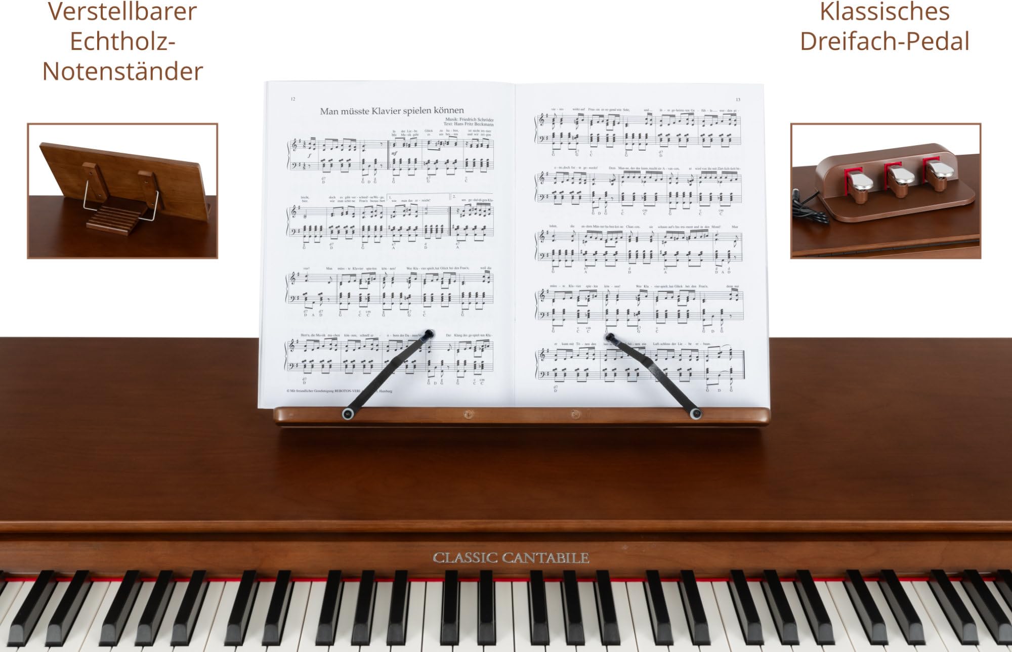 Classic Cantabile DP-730 Digitalpiano - Tisch mit eingebautem Piano - Zeitloses Design - 88 Tasten Klavier mit Hammermechanik (Walnuss dunkel, Digitalpiano)
