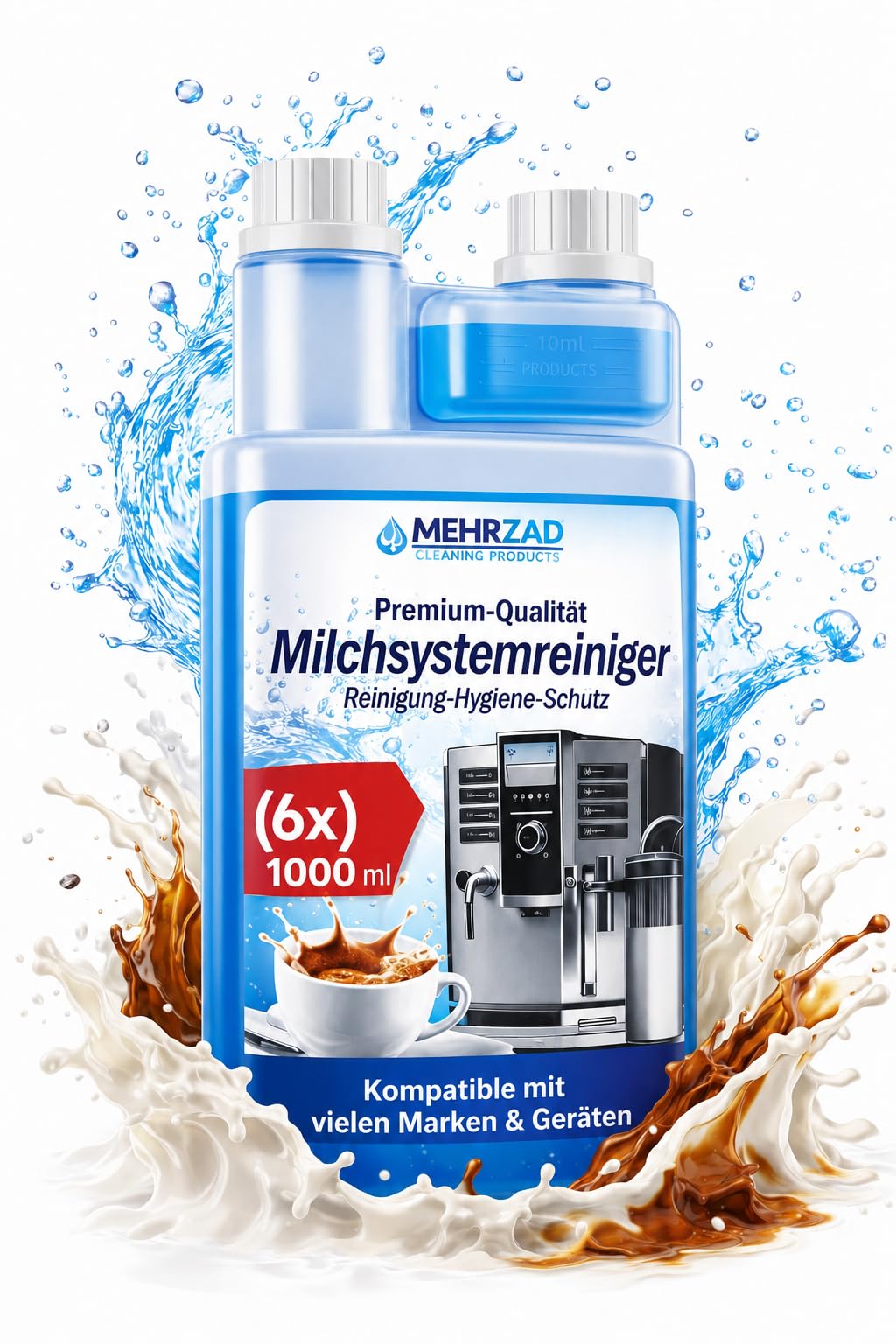 Milchsystemreiniger für Kaffeevollautomaten – 6x 1000ml - kompatibel mit allen Marken & Geräten – professionelle Reinigung – (6000 ml)