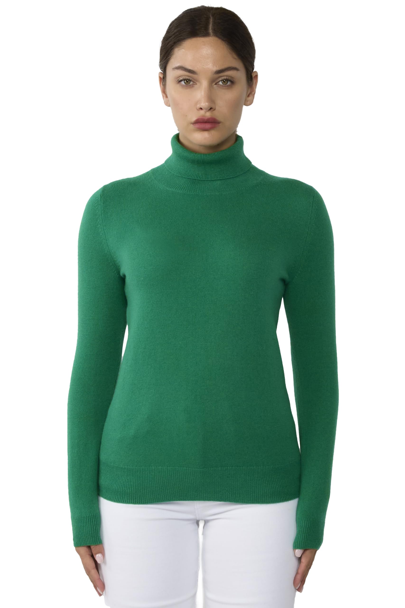 JENNIE LIU Women's 100% Pure Cashmere Long Sleeve Pullover Turtleneck Jumper(M, Forest)