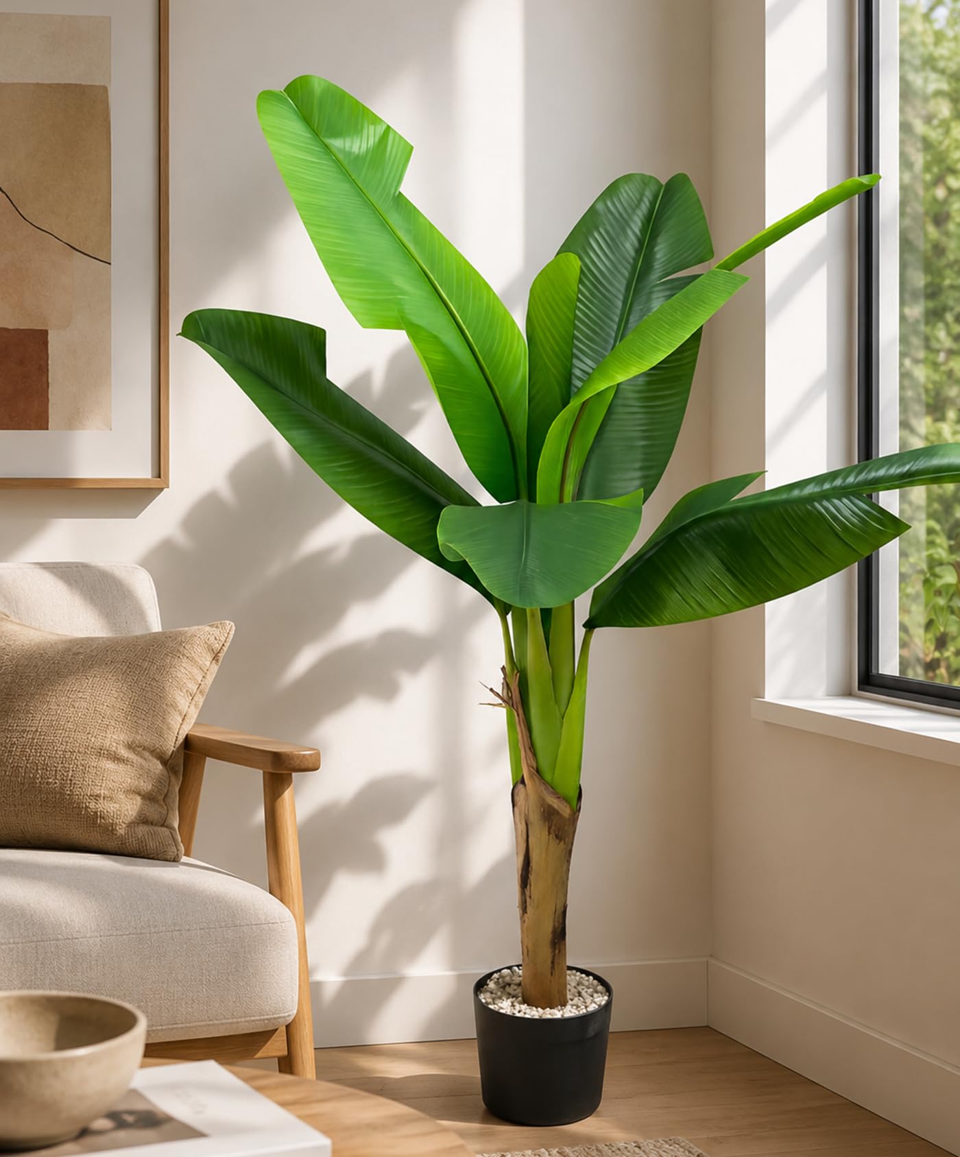 KAYKON 4 Feet Artificial Banana Tree with 3 Trunks & 6 Premium Leaves | Realistic Fake Plant for Home, Office, Living Room Décor | Indoor Decorative Plant (Vase Not Included)-image-31