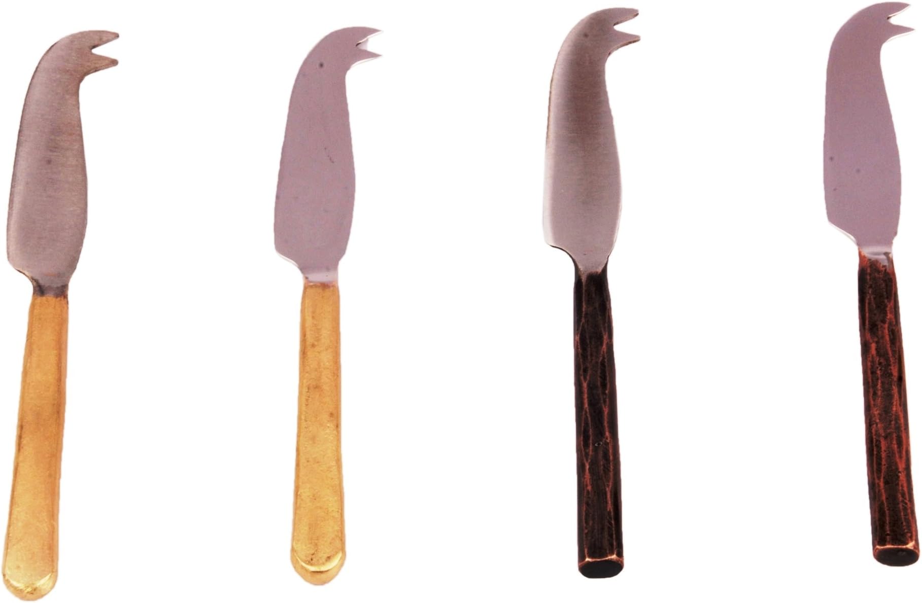 INOX artisans Mix of Copper Antique and Gold Sundance Design Mini Cheese Knife Butter Spreader 4 Pcs. Set.