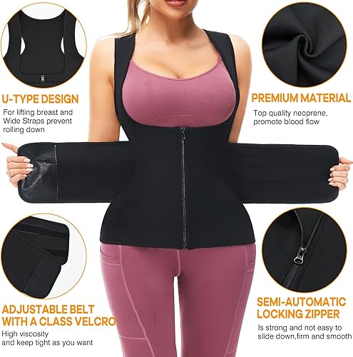 Miniatura 2 de KOOCHY Chaleco de entrenamiento de cintura para mujer, corsé delgado, de neopreno, sauna, con cremallera, pérdida de peso, moldeador de cuerpo