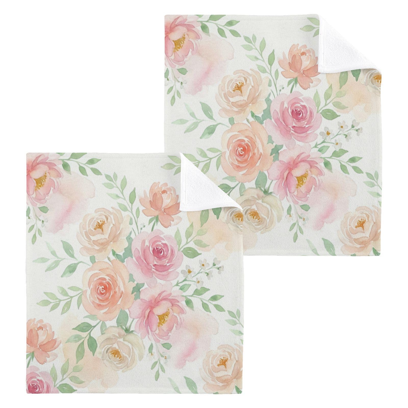 BOESI Peony Rose Pattern 12x12in Cotton Washcloth,Face Towel