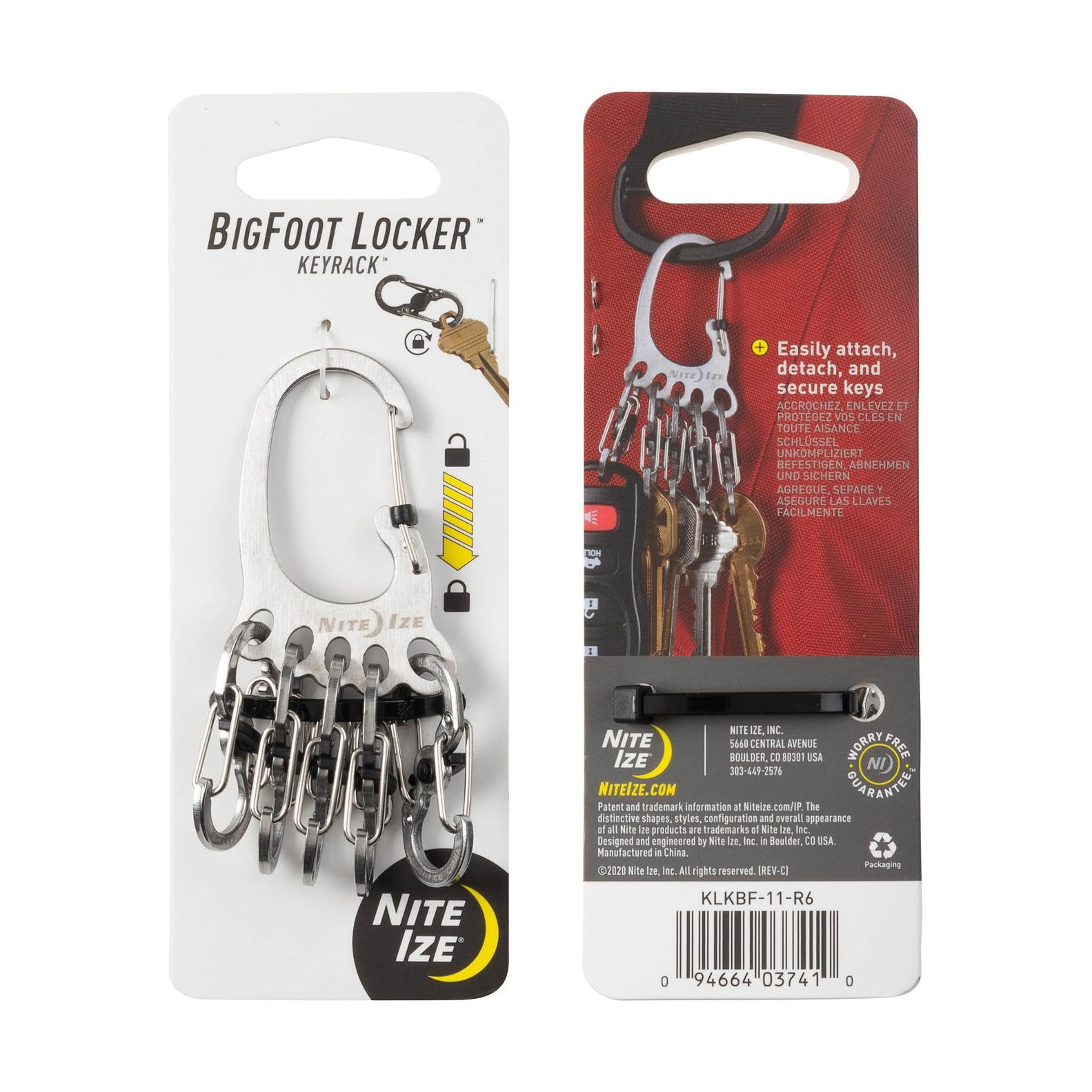 Nite Ize KLKBF-11-R6 Big Foot Locker Keyrack, stal