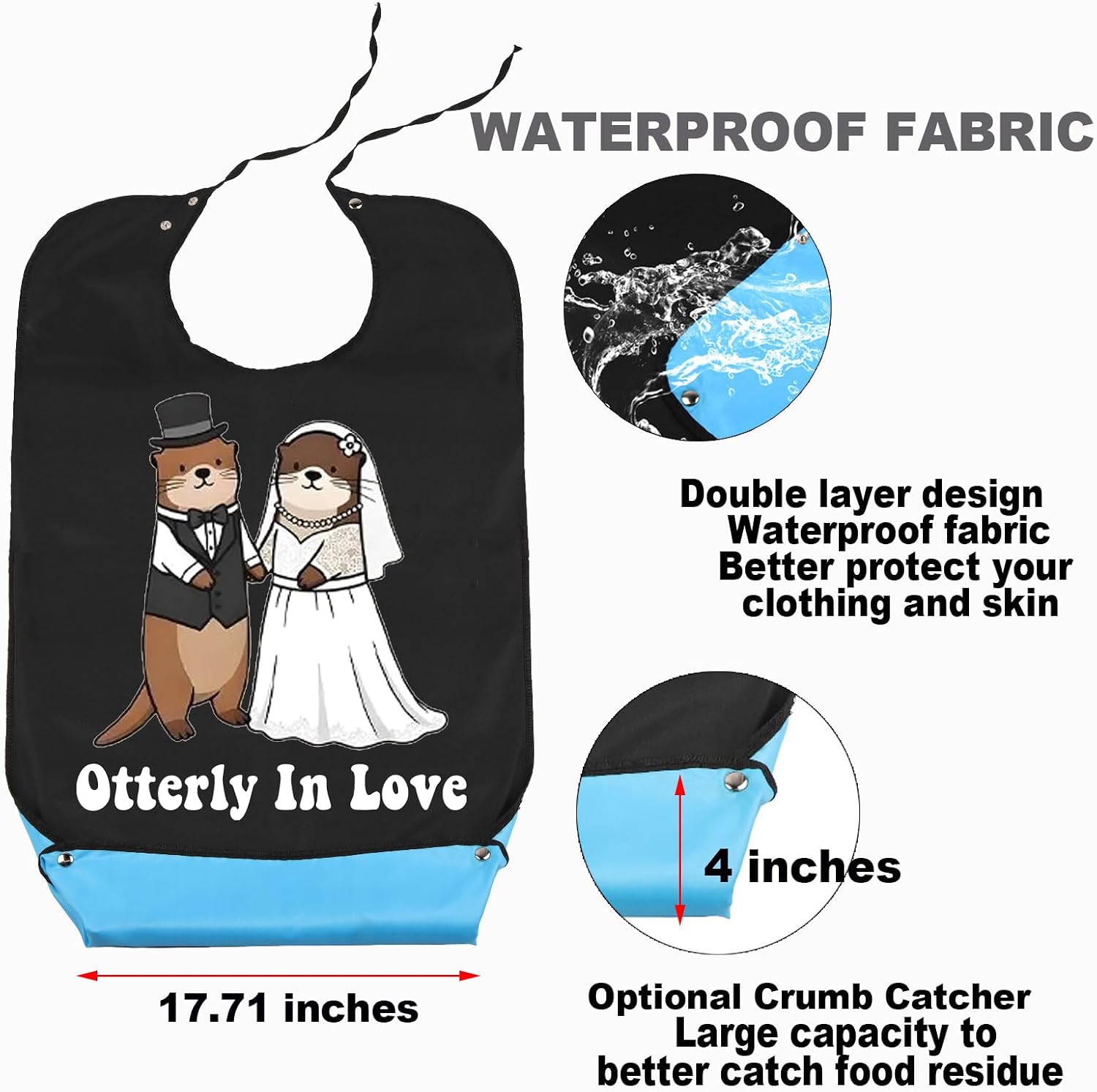 JNIAP Bride Groom Otter Bibs Mr And Mrs Otter Wedding Bibs Mr And Mrs Otter Wedding Gift Sea Otters Lover Adult Bib
