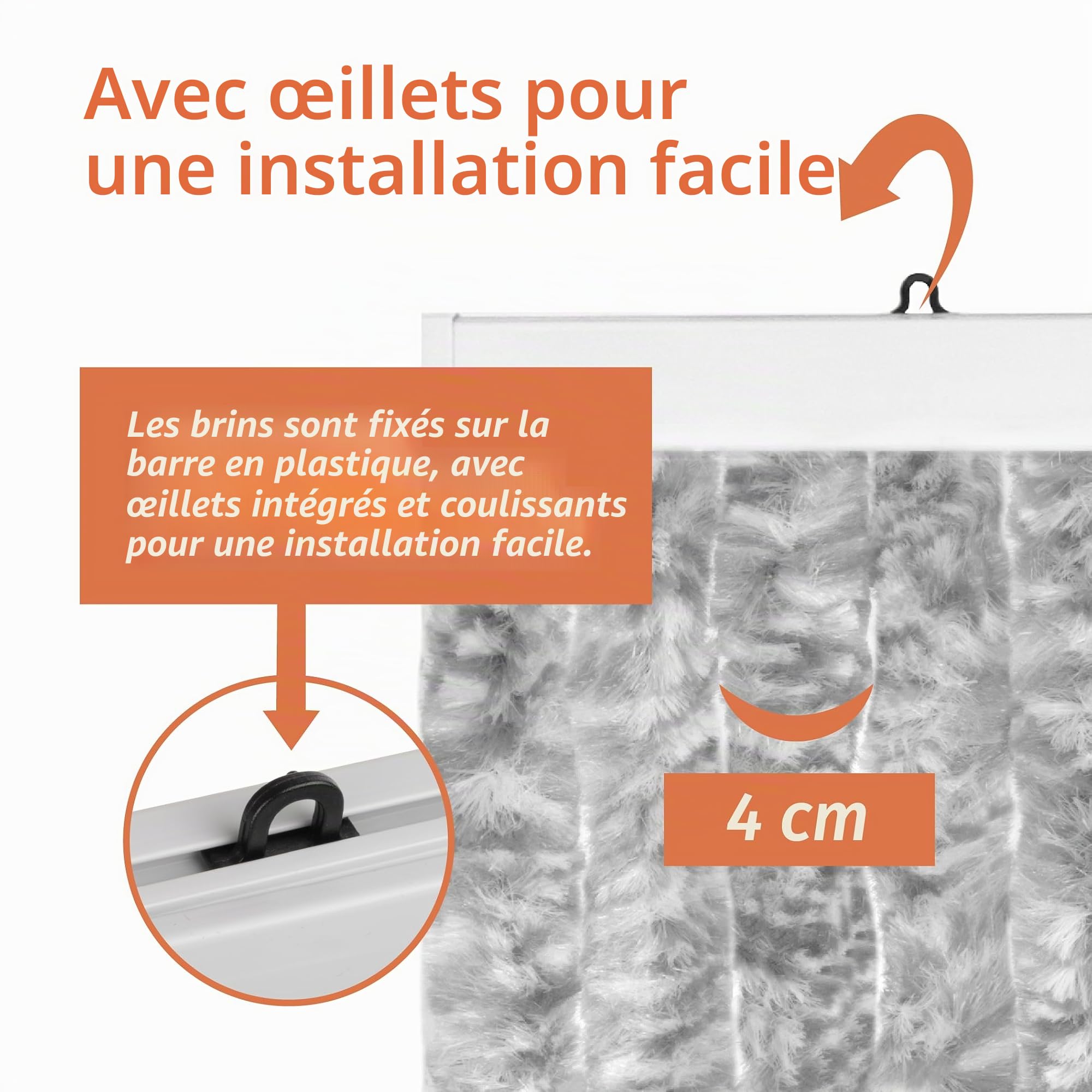 Moritz Rideau en chenille - 100 x 230 cm - Gris et blanc - Rideau de porte - Moustiquaire pour camping et caravane