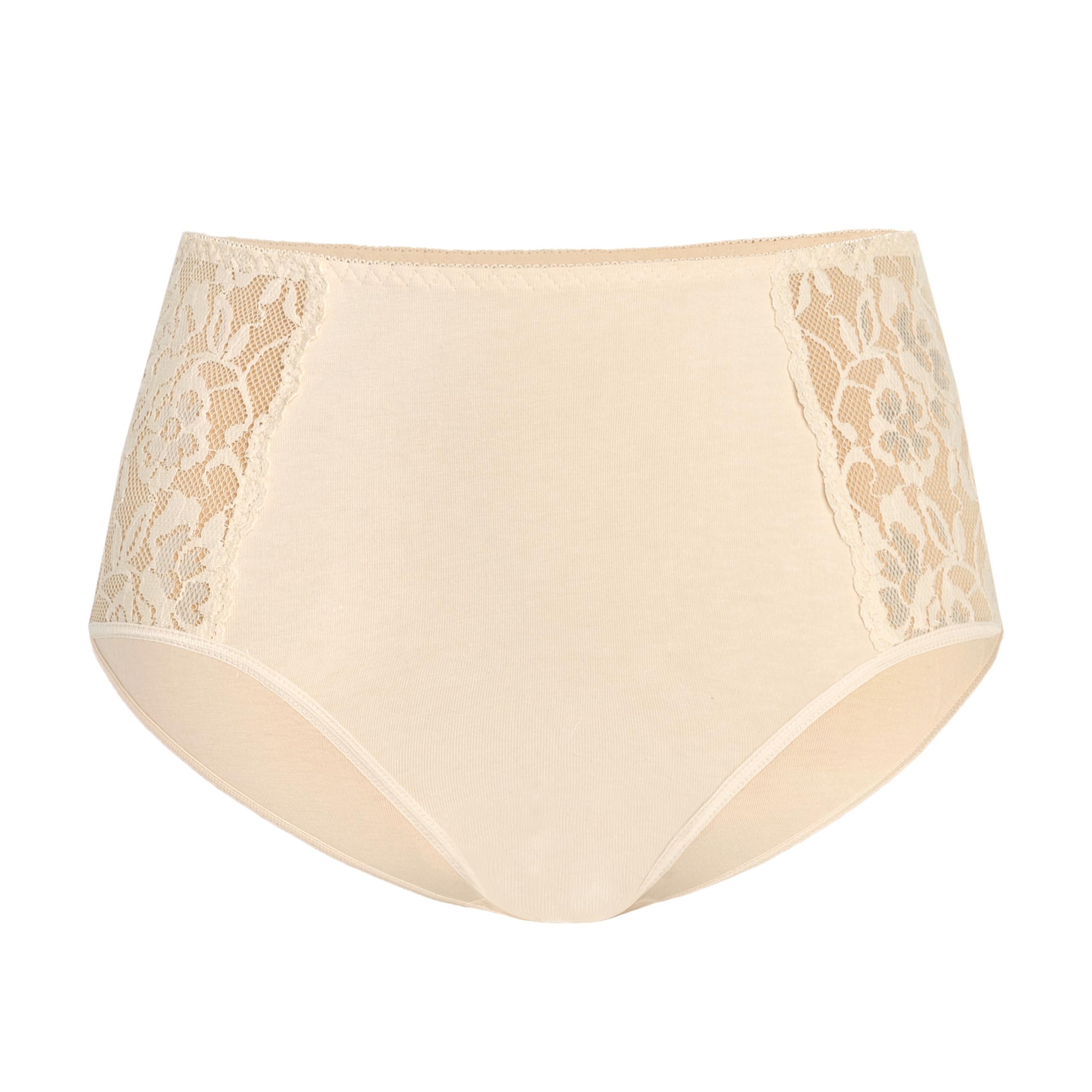 Teyli Women's Knickers High Waisted Briefs Cotton Floral Lace Full Comfort Breathable Stretchy Panties Loren Beige