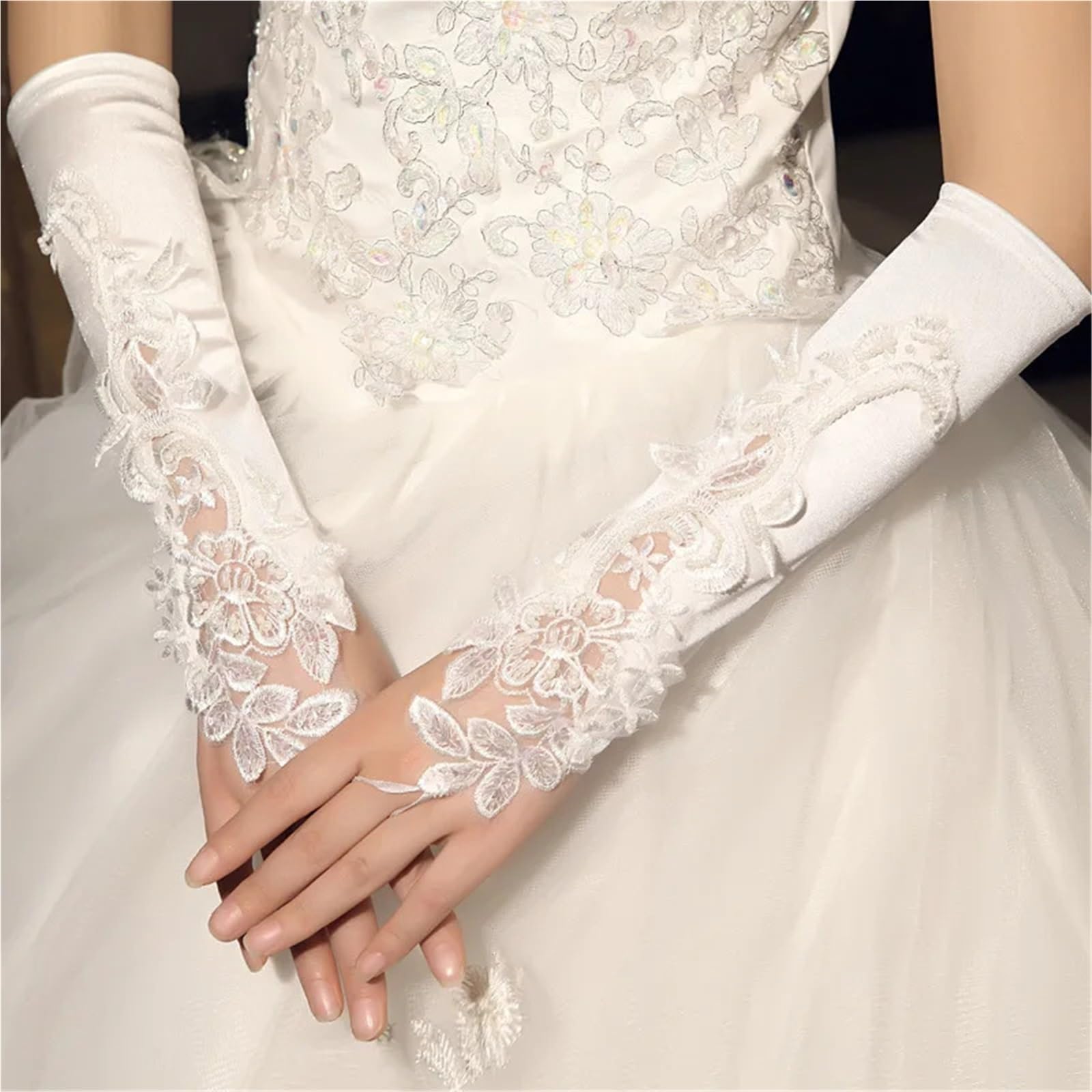 2 paia di guanti da sposa al gomito, senza dita for occasioni speciali