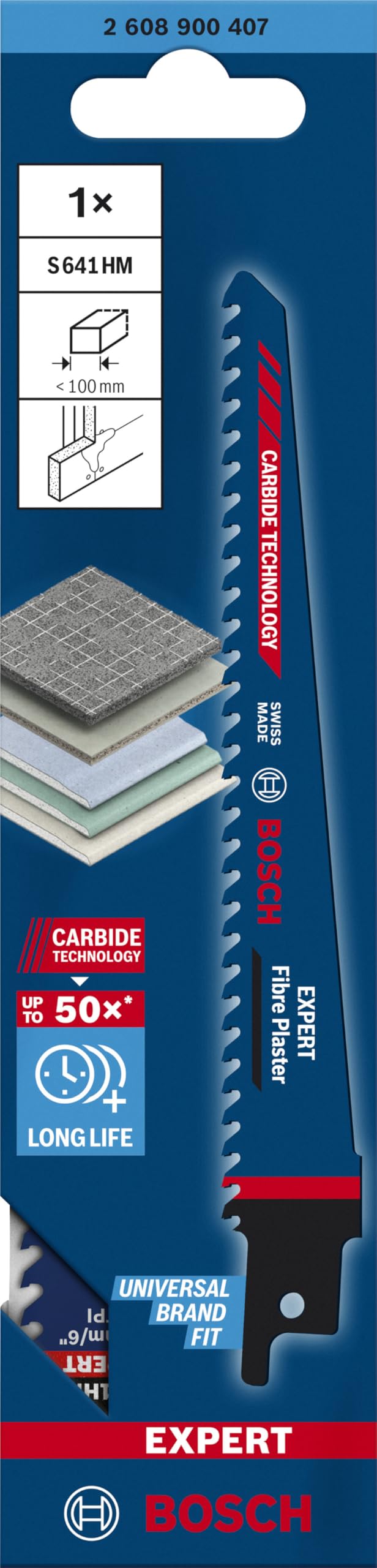 Bosch Professional 1x Hoja de sierra sable Expert ‘Fiber Plaster’ S 641 HM (para Tableros de fibrocemento, Longitud 150 mm, accesorios Sierra sable)