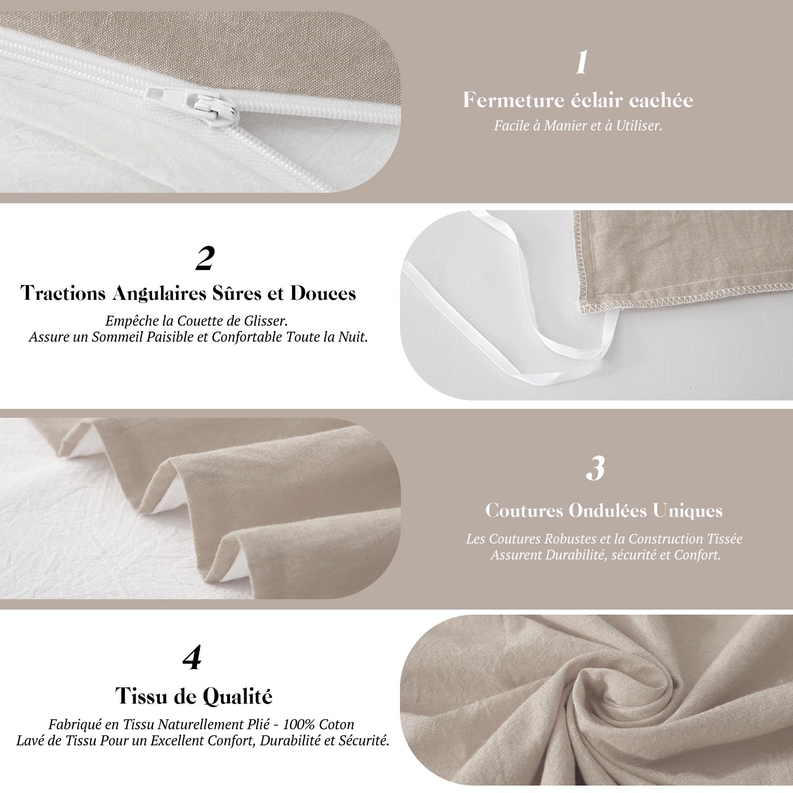 SOULFUL Copripiumino 140 x 200 cotone, cammello scuro set copripiumino con cerniera, 100% cotone lavato, texture lino, set da letto 140 x 200 cotone con 1 federa 65 x 65 cm
