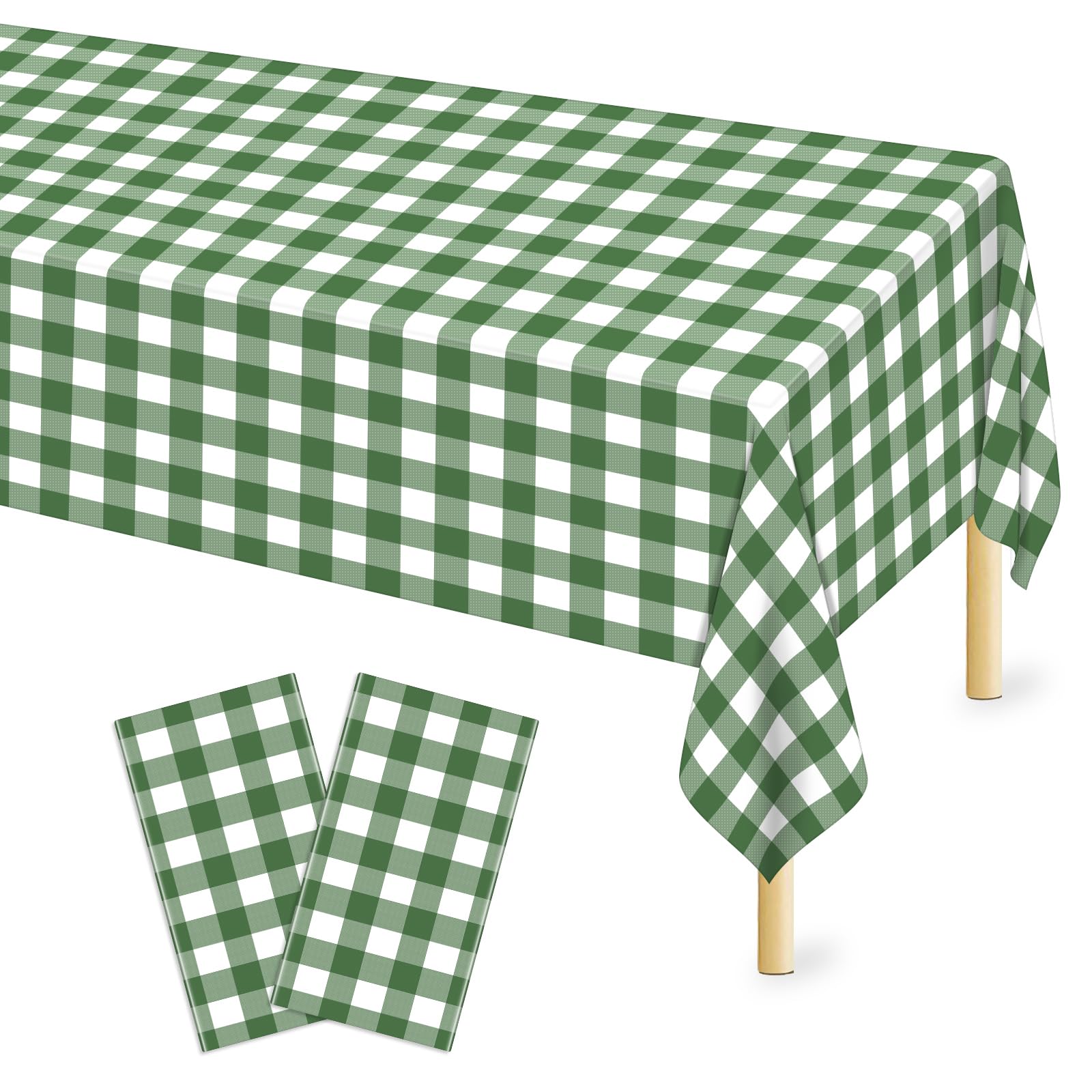 Mulbozy 2 Pcs Sage Green Gingham Tablecloth, Plastic Table Cloth Disposable