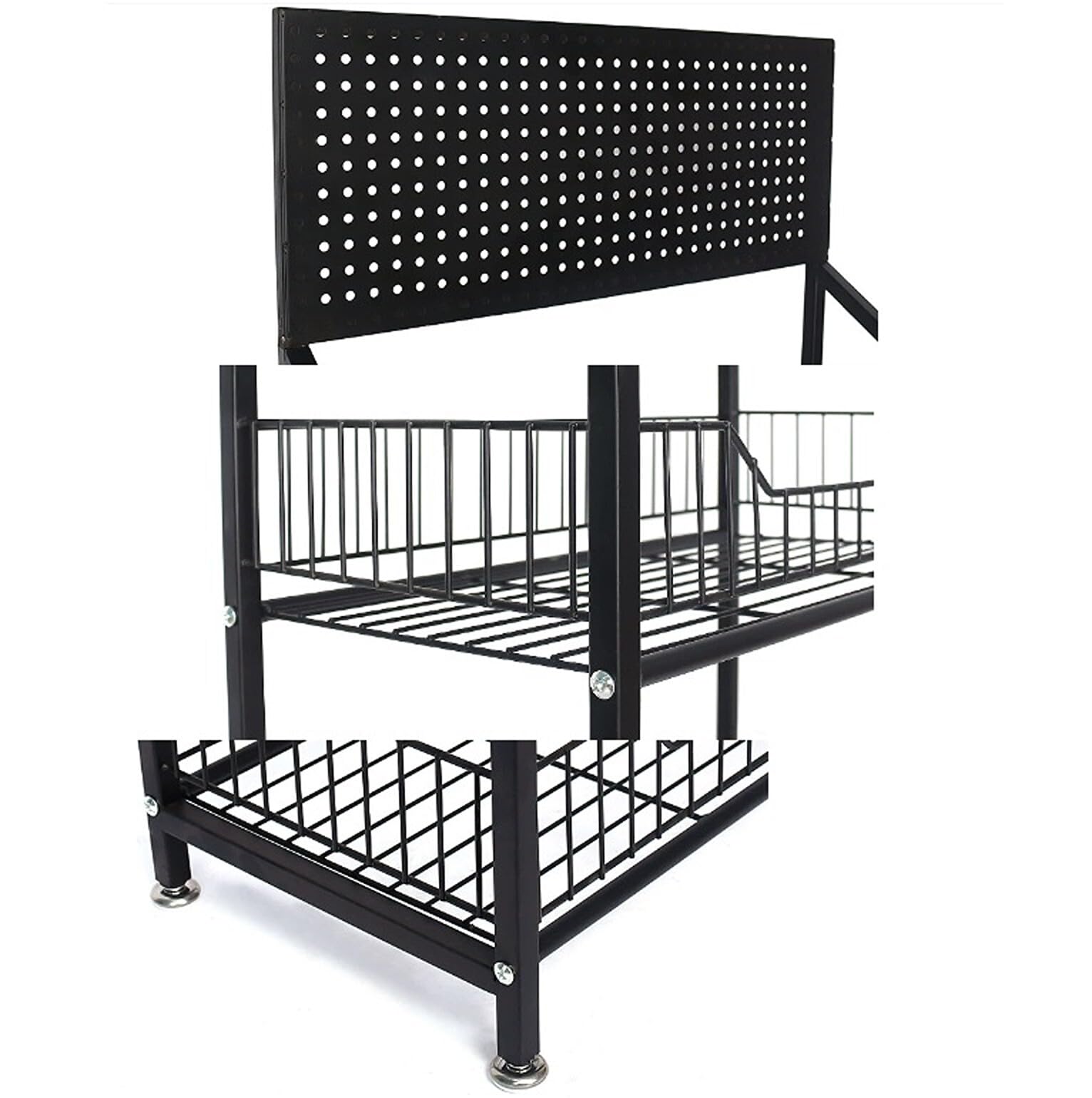 Scaffalature per negozi al dettaglio – 140 x 50 x 27 cm – Scaffalature per negozi con 4 ruote – Scaffale per stoccaggio con 4 ripiani – Scaffale da officina con 5 ganci a parete forata – Scaffale per