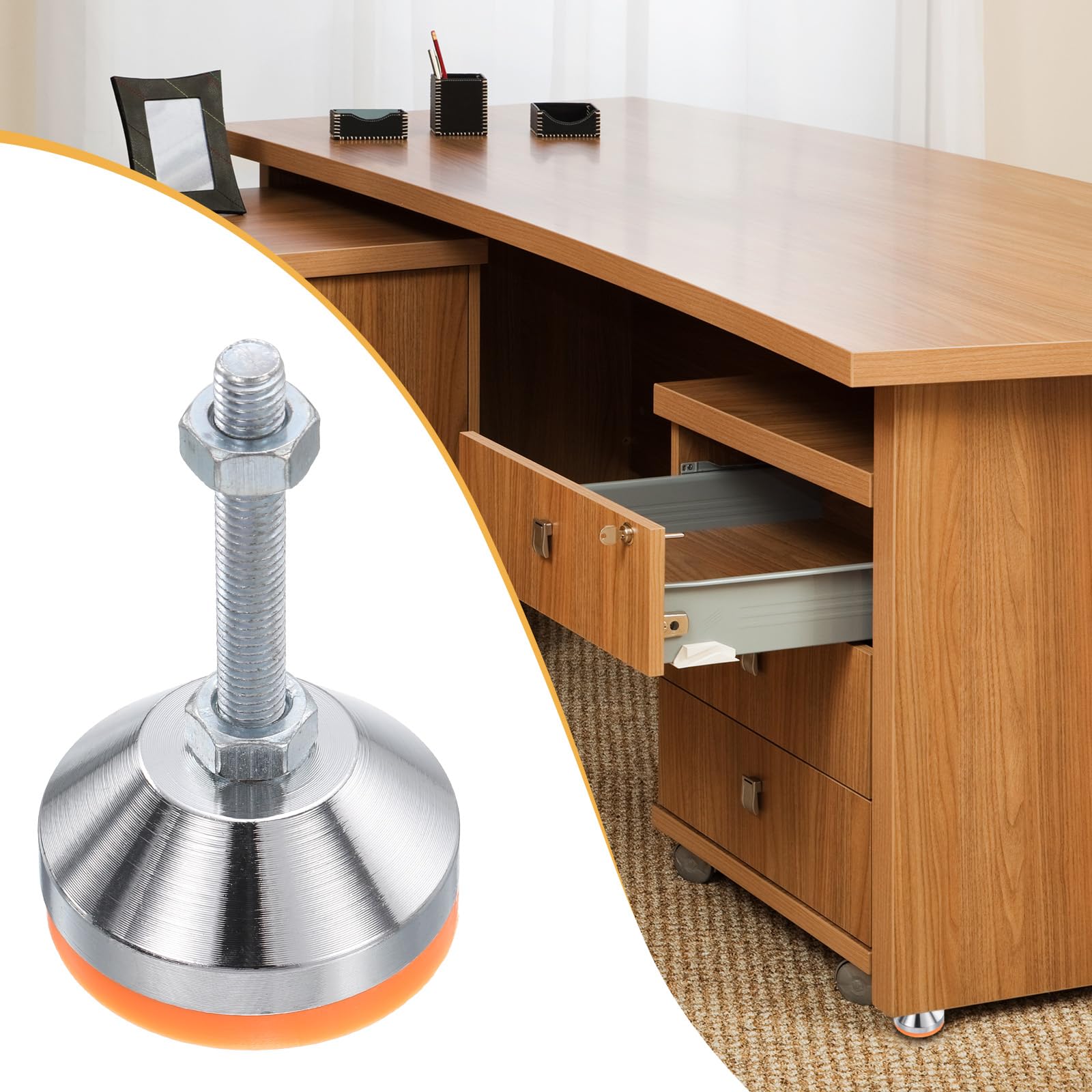 Paquete de 12 patas niveladoras ajustables resistentes antideslizantes que absorben los golpes, patas niveladoras de muebles para banco de trabajo, armario, M8 x 50 mm, rosca de 50 mm de diámetro