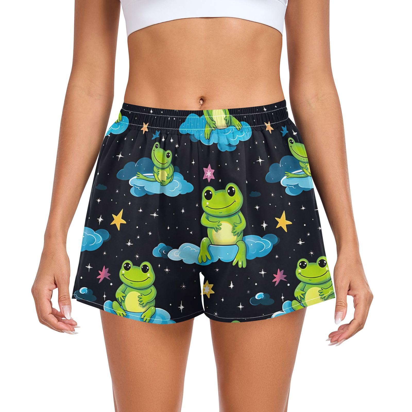 UMIRIKO Women's Athletic Shorts Cute Frog Running Shorts Sporty Short Gym Elastic Workout Shorts 202a8472