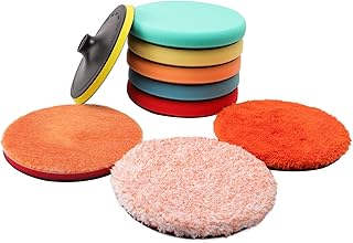 SPTA 9Pcs Polishing Pads Kit, 7 Inches Large Size Buffing Pads, Car Foam Buffing Sponge Pads Kit with 5/8"-11 Backing Plate for Car Care Polisher Boat Waxing Polishing Sealing Glaze