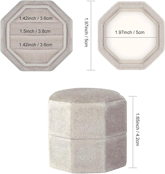 Velvet Ring Box 3 Slots, Premium Jewelry Ring Storage Gift Box Vintage Ring Display Holder Case for wedding ceremony Proposal Engagement (Beige)