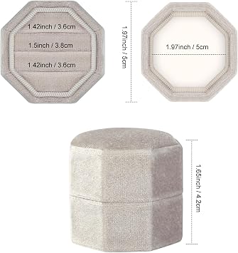 Velvet Ring Box 3 Slots, Premium Jewelry Ring Storage Gift Box Vintage Ring Display Holder Case for wedding ceremony Proposal Engagement (Beige)