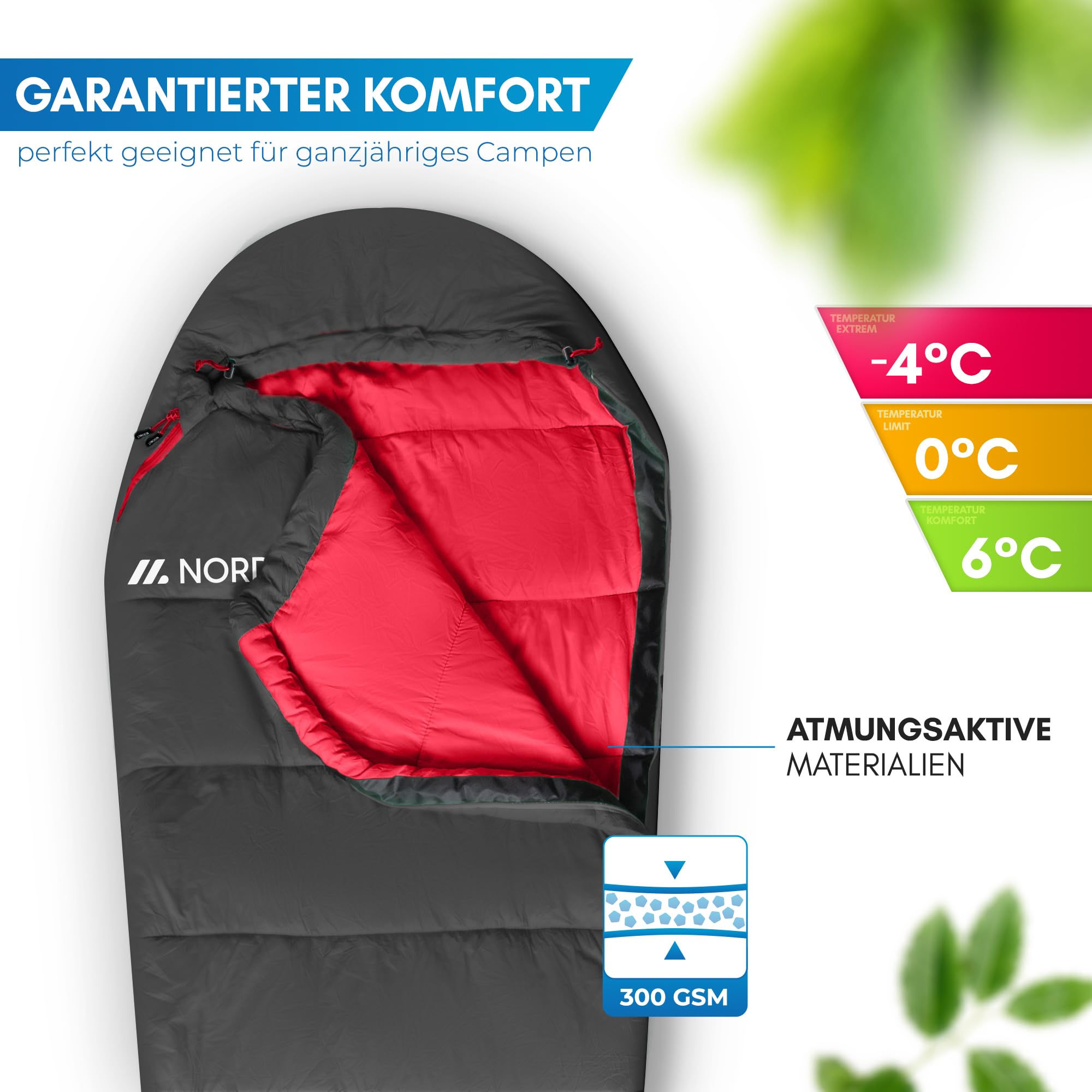 NORDMUT® Schlafsack Erwachsene – kleines Packmaß & Ultraleicht (900/1500g) – 3-Jahreszeiten (250 GSM) & Sommerschlafsack (100 GSM) – Mumienschlafsack für Camping, Outdoor & Festivals