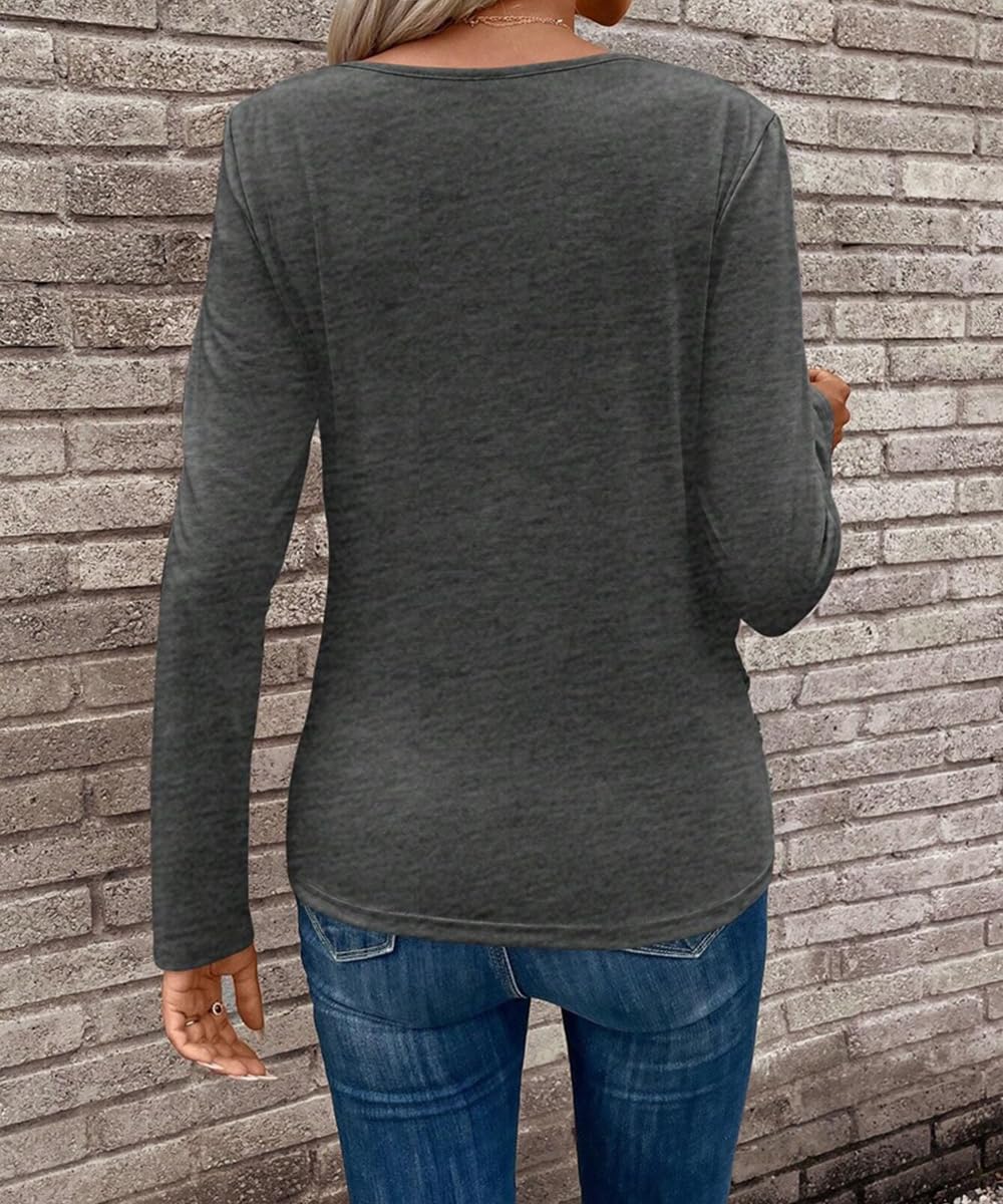 ABINGOO Donna Maniche Lunghe Magliette Elegante Girocollo Tunica Top Button Pieghe Shirt Tinta Unita Camicie