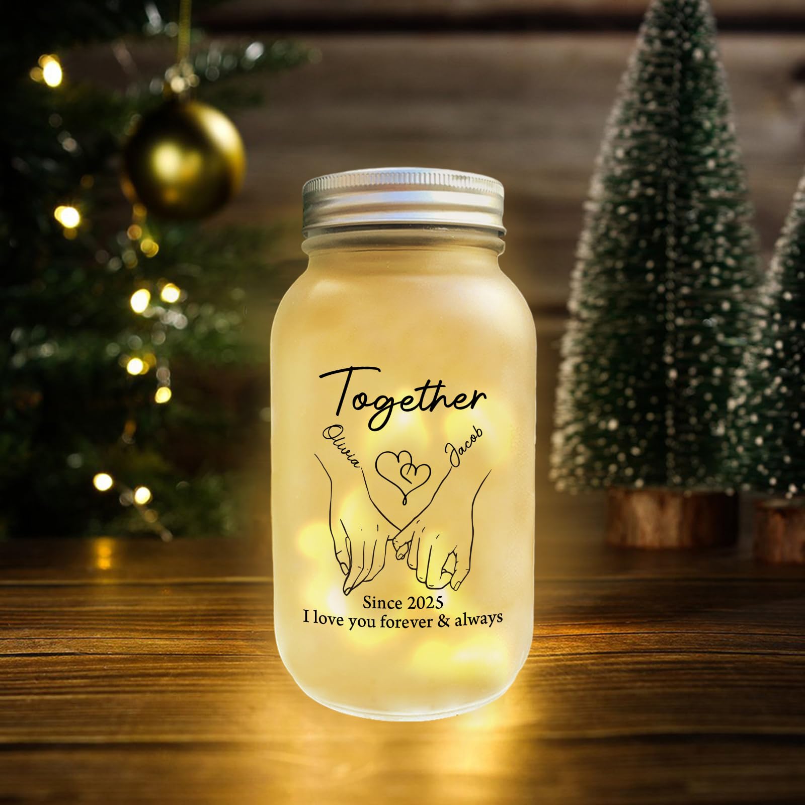 Lam Hub Fong Personalized Mason Jar LED Fairy Light Custom Names & Date Warm White Bedside or Hanging Decor Romantic Gift for Couples, Anniversary, Wedding, Valentine’s,Christmas (B)