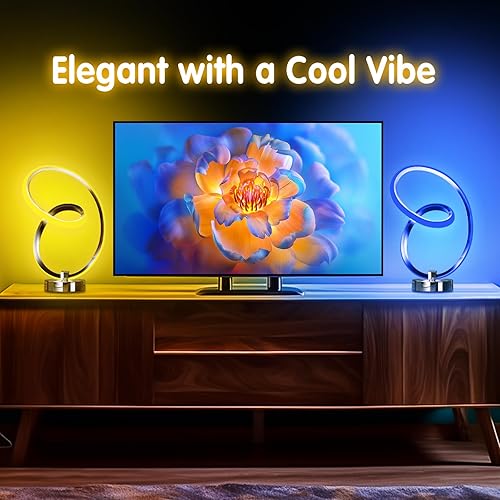 Miniatura 4 de Lámpara de mesa moderna, lámpara de mesa en espiral de diseño minimalista con 10 modos de luz RGB, moderna lámpara de mesita de noche con control