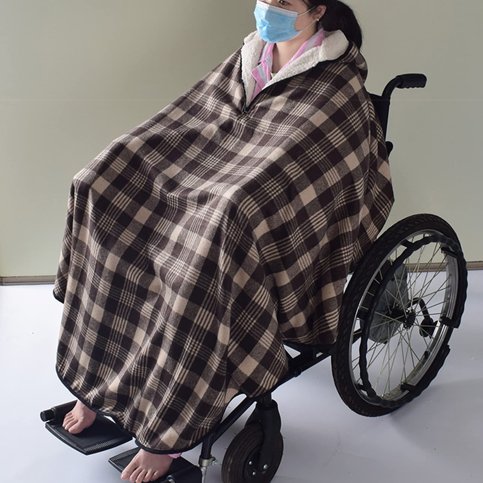 KUMIAO Heated Shawl Poncho Wheelchair Cozy Cover - Soft & Warm Fleece Lined, Windproof Universal Cold Weather Accessory for Manual and Powered Wheelchairs