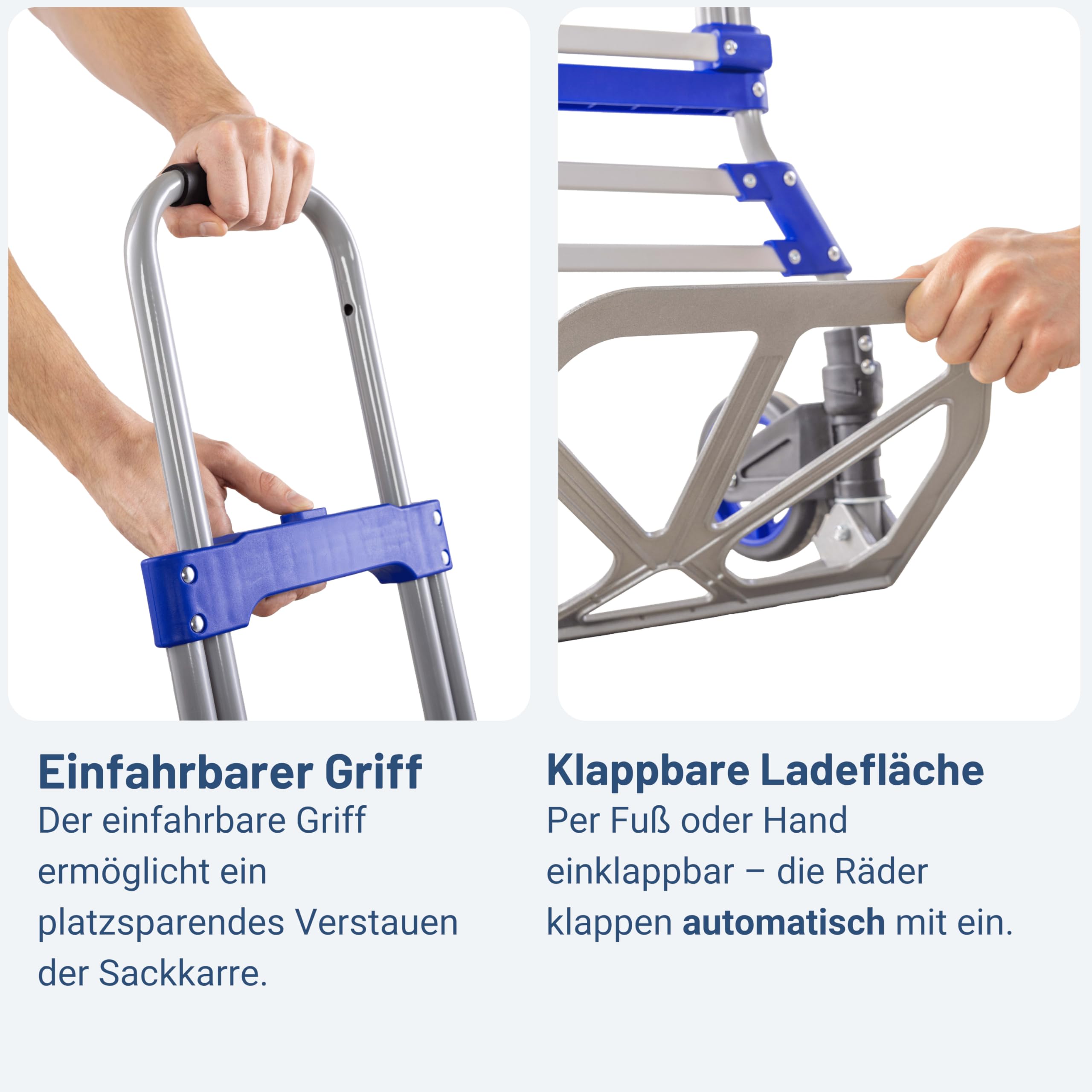 Pallit Sackkarre Klappbar Aluminium - 80 kg Transportkarre Handwagen | Teleskopgriff 110 cm, Transportroller mit Soft-Laufrädern & Anti-Rutsch-Pads, Leichter Lastenwagen & Klappbarer Handwagen