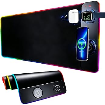 RGB Gaming Mouse Mat Large XXL LED Desk Pad with Wireless Quick Charge for Watches Mobile Phones Headphones Waterproof Mouse Mat LED 14 Lighting Modes for Keyboard PC Gamer 800 x 300 x 4 mm