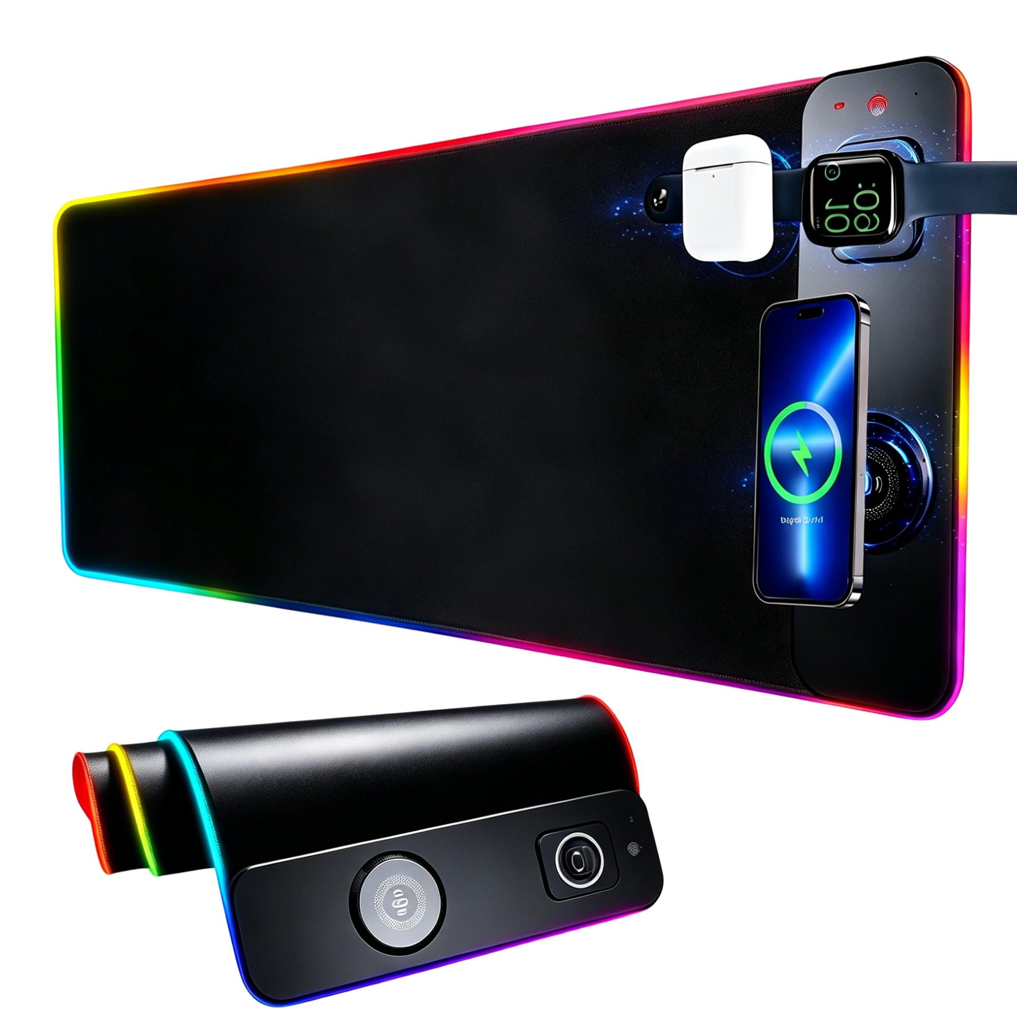 RGB Gaming Mauspad 15W Almohadilla de Escritorio LED Grande con Cargador Inalámbrico para el Teclado Computer PC Gamer Desk 800x300mm