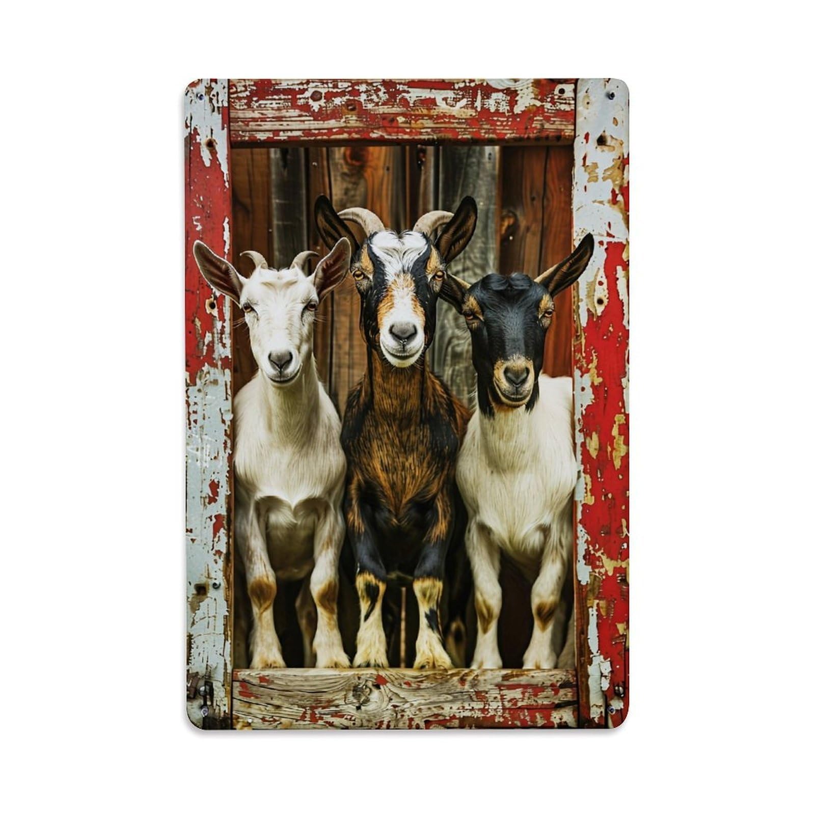 Goat Trio Rustic Window Retro Metal Tin Sign, Vintage Decor Art Poster for Bar, Home, Man Cave, Kitchen, Laundry Room Gift 8x12Inch