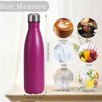Insulated Water Bottle,500ml/17oz Stainless Steel Double Wall Metal Leak Proof Vacuum Flask,Keep Hot & Cold Drinks,Drinking Thermal for Outdoor Sports Camping Cycling for Kids &Adults (Purple)