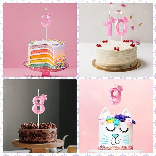 Miniatura 5 de Vela con números, vela de cumpleaños de 2.95 pulgadas, vela de pastel 3D, corona rosa, velas de cumpleaños para niñas, decoración para fiesta de